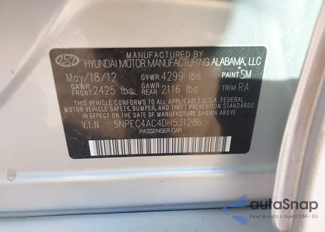 2013 Hyundai Sonata Limited from USA, damaged, VIN 5NPEC4AC4DH531286